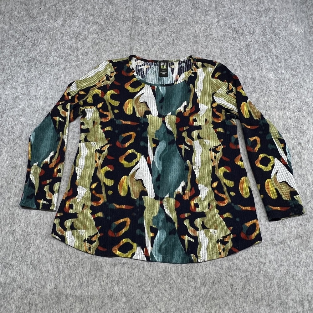 Pure Essence Shirt Womens L Multicolor‎ Animal Print Long Sleeve Knit Tunic Top